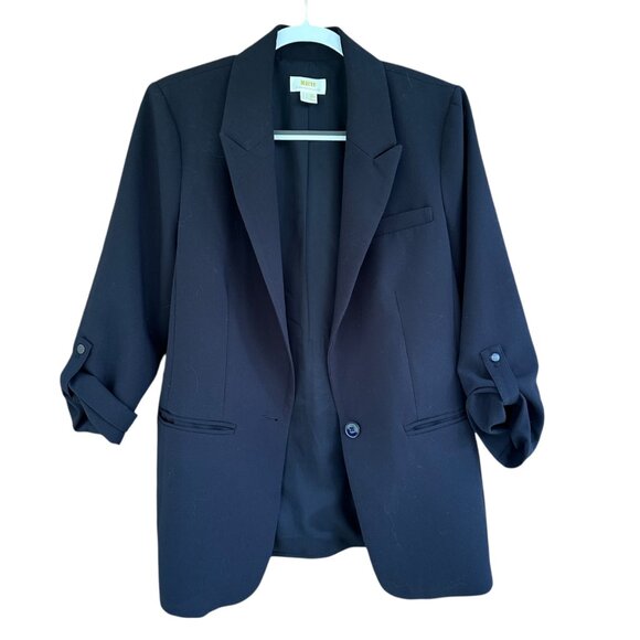 Maeve by Anthropolgie Lazar Roll Sleeve Blazer Black Women's Size 10 Career Chic - Picture 2 of 15